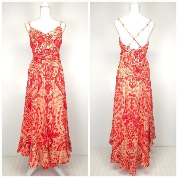 FARM RIO Jaipur Red Cross Over Maxi Dress Medium - Picture 3 of 13